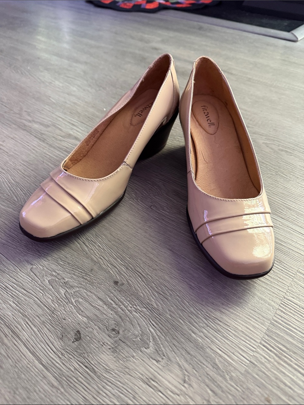 Fitzwell Nude Patent Low Block Heel 2.5" Pumps Sz 11 NWOT